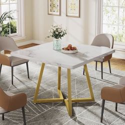 Tribesigns Square Dining (TABLE ONLY) for 2, 31.5" Modern Dinner Table with Metal Base, Kitchen Table for Dining Room, Small Space, Apartment, White &