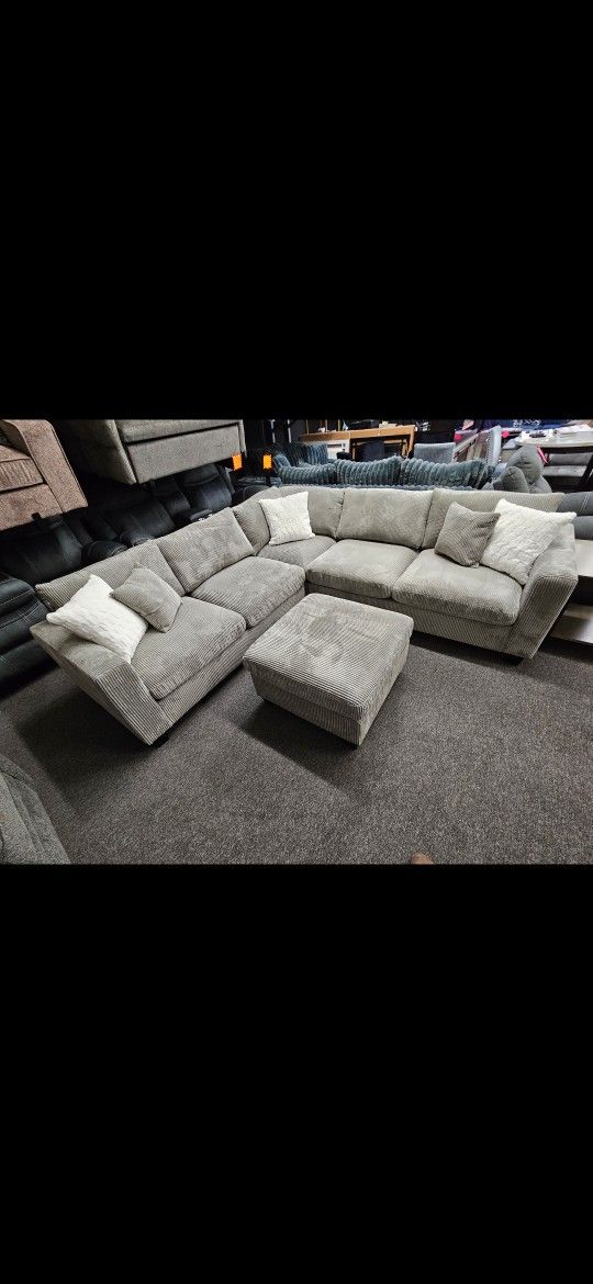 New Sectional Corduroy Grey 4 Pcs $545 Free Ottoman Home & Garden