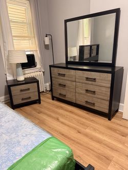 Grey & black mirror dresser and matching nightstand