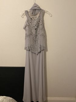 Taupe Formal Gown with Shawl. Size 16/18