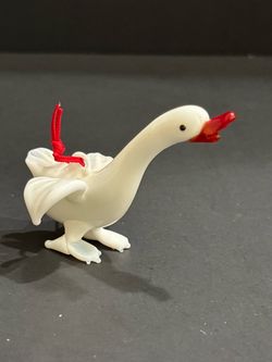 Vintage Hand Blown White Milk Glass Goose Christmas Ornament