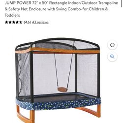 JUMP POWER 72" x 50" Rectangle Indoor/Outdoor Trampoline & Safety Net Enclosure with Swing