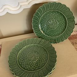 4 embossed green plates