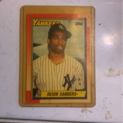 1990 TOPPS #61 DEION SANDERS *Error Card Double Image* MINT NEW YORK YANKEES