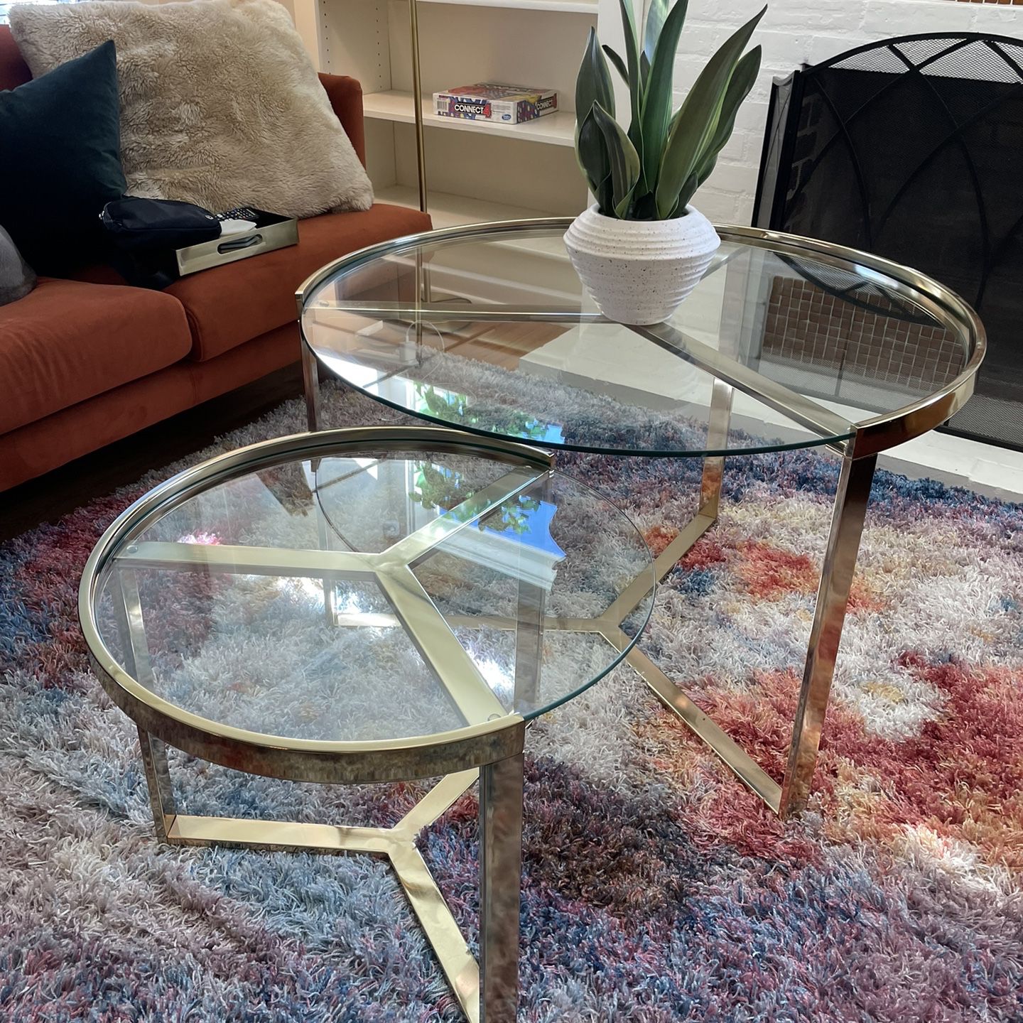Nesting Coffee Table Set Glass And Brass
