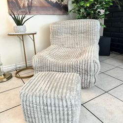 Memory Foam Bean Bag Chairs with Thickened Non-Slip Corduroy Cover,Lazy Floor Sofa, GRAY