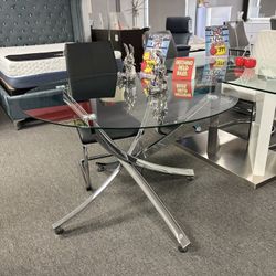 Round Glass Top Dining Table With A Sturdy Metal Base For Sale (brand New Furniture)