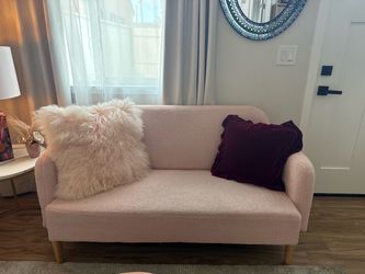 Pink couch $85, ottoman $35, area rug free if  both items are purchased together
