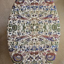 Mediterranean Tablecloth – 55½” Round – Floral & Gold Fringe – Unused