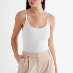 New Express White Scoop Neck Cami Bodysuit XS