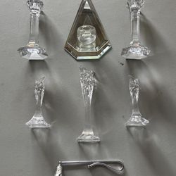 Crystal Candleholder Lot 2 x Dresden 3 x Mikasa 1 sconce 1 snuffer