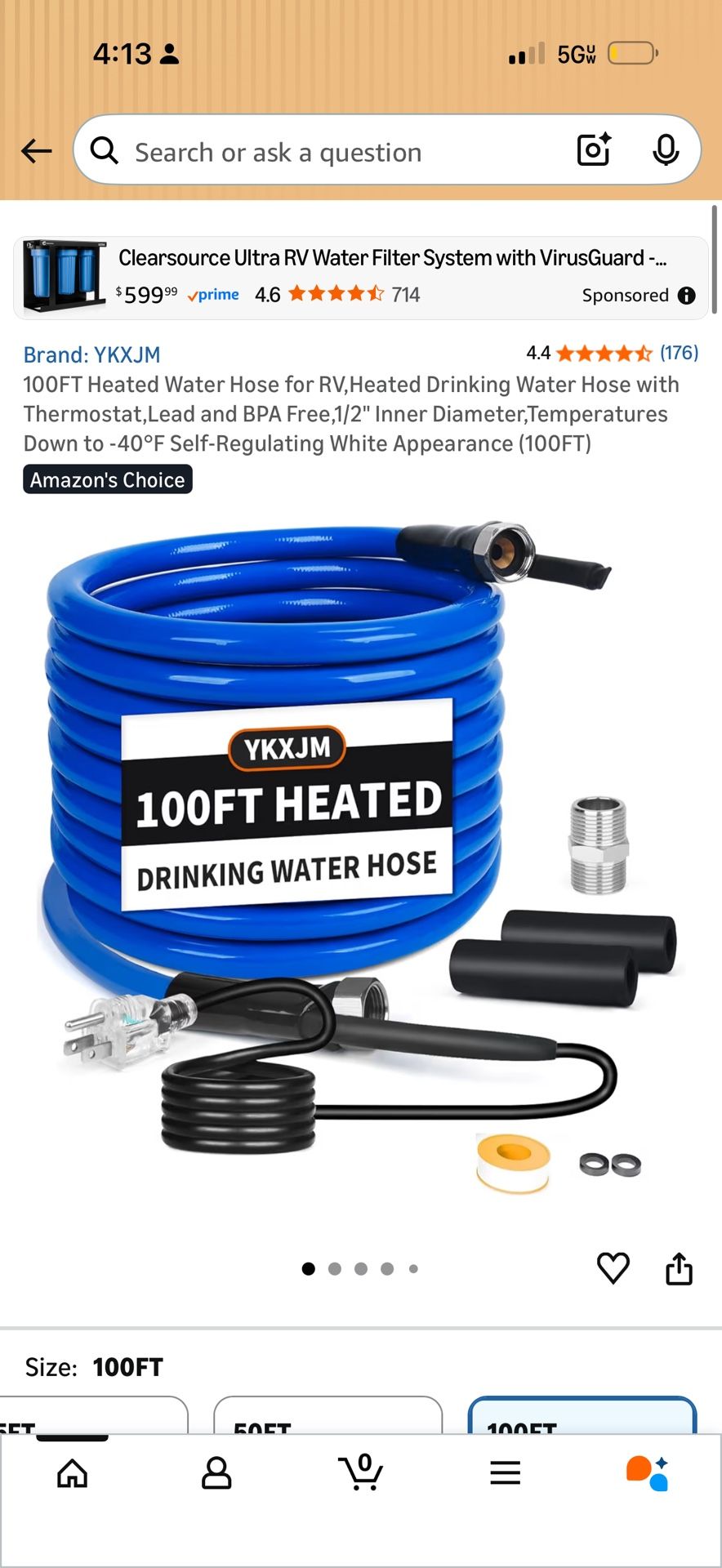 100FT Heated Water Hose for RV,Heated Drinking Water Hose with Thermostat,Lead and BPA Free,1/2" Inner Diameter,Temperatures Down to -40°F Self-Regula