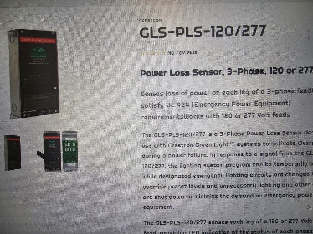 GREEN LIGHT GLS-PLS 120/277 POWER LOSS SENSOR. EMERGENCY LIGHTING INTERFACE
