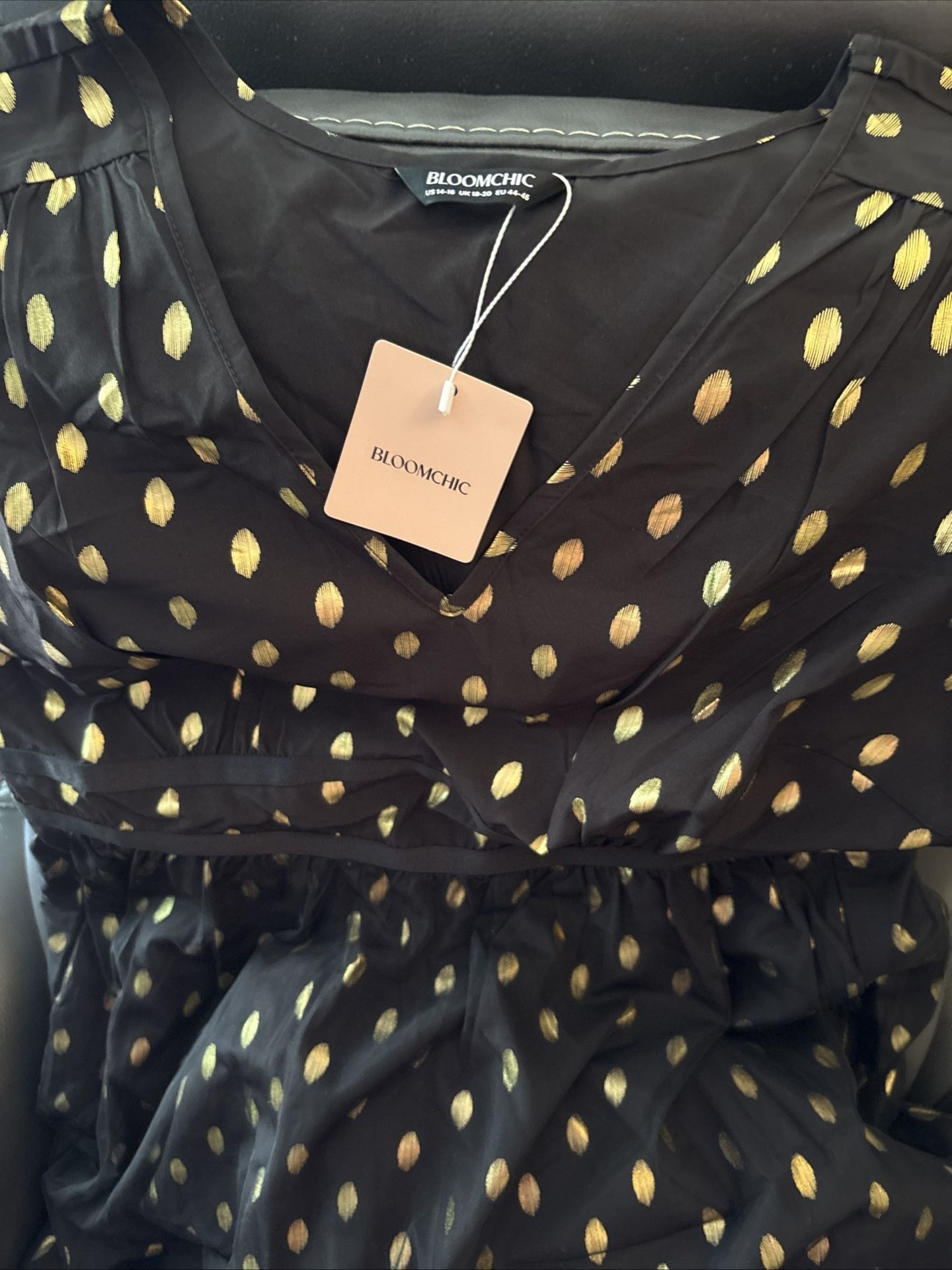 NWT Bloomchic Women's Black Dress With Mesh Overlay And Gold Accents