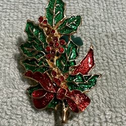 Christmas Hollyberry Sprig Brooch