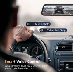 10" 4K Mirror Dash Cam w/ Voice Control, Enhanced Night Vision, Full Touch Screen, Waterproof Backup Camera Rear View Mirror Camera, Parking Assistanc