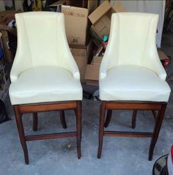 Bar Stools Swivel Full Back Faux Leather Cream Beige Modern Contemporary Set of 2