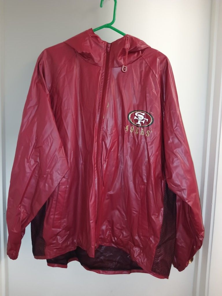 49ers Pro Player Rain Hoodie Coat XL Burgundy/Black