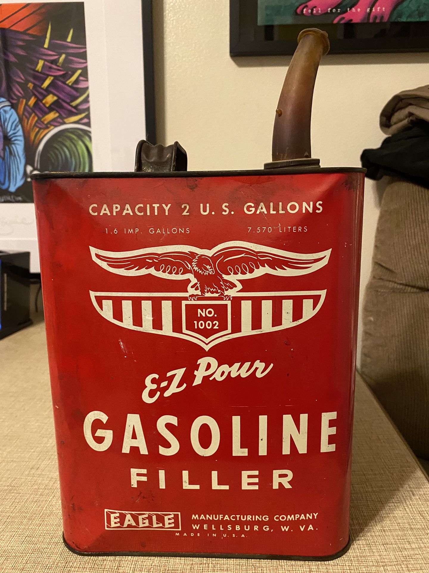 Antique Eagle Manufacturing Company 2 Gallon E-Z Pour Gasoline Filler - Gas Can