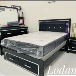 Queen Bedroom Set; Storage Bed Frame,Dresser, Nightstand, Mirror 💚$39 Down Payment with Financing  No Needed Credit Check