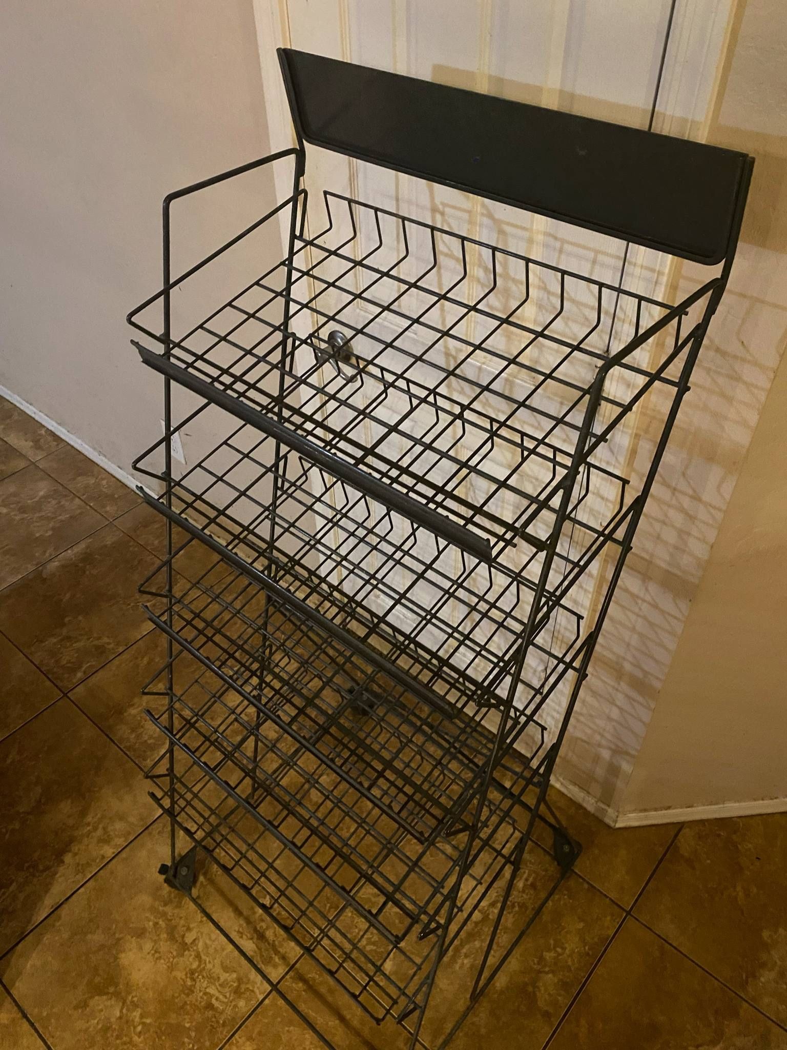 Metal Wire 5-Tier Rolling Shelf – Angled Display Rack