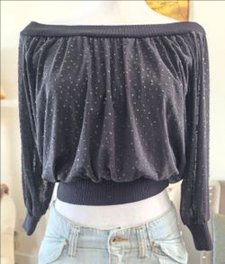 Black Off-Shoulder Crop Top with Rhinestones