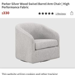 Parker Silver Wood Swivel Barrel Arm Chair | High Performance Fabric