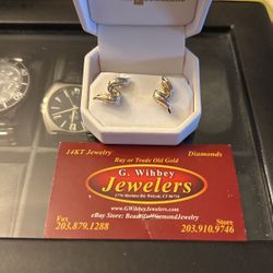 10 Kt Genuine Gold dangling  & Diamond Earrings 1” 