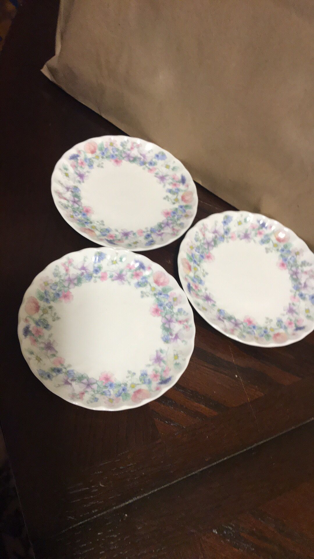 Vintage Wedgwood bone China Angela colorful replacement Saucer (lot of three)