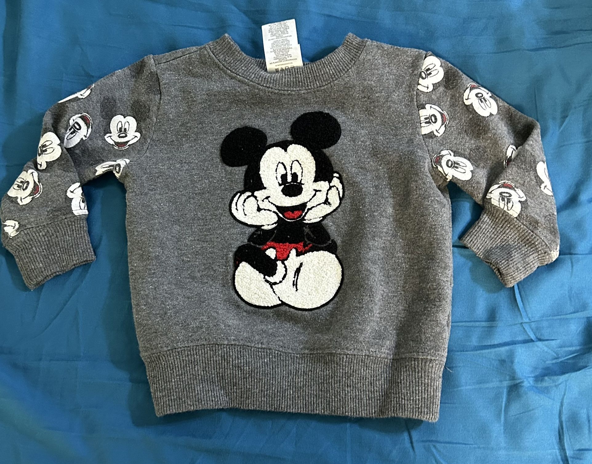 MICKEY MOUSE Gray Sweatshirt Size 12 Months Embroidered DISNEY