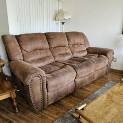 Three Seater Manual Recliner Sofa . Brown