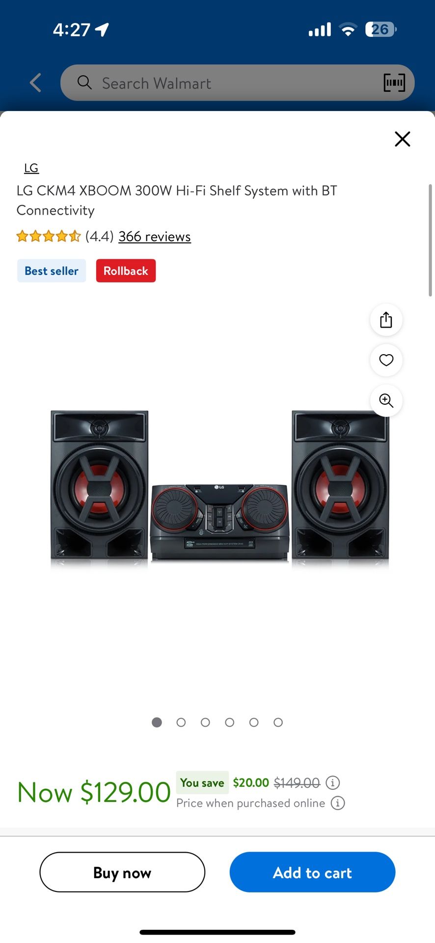 LG CKM4 XBOOM 300W Hi-Fi Shelf System with BT Connectivity