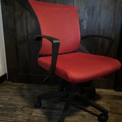 Red Ergonomic Polyester Blend Desk Chair with Arms