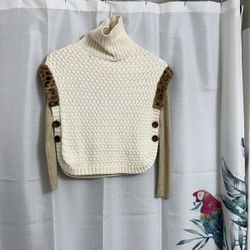 Rachel Zoé. Aspen Kids Girls Cable Knicks Poncho Sweater  With Fauces Fue Trim . ( Kids Size ( 7/8 )