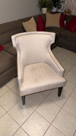 Elegant Beige Accent Chair with Nailhead Trim