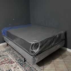 Queen🛏️ Mattress + Box Spring + Bed Frame (Metal)– All Sizes – Free Delivery Today