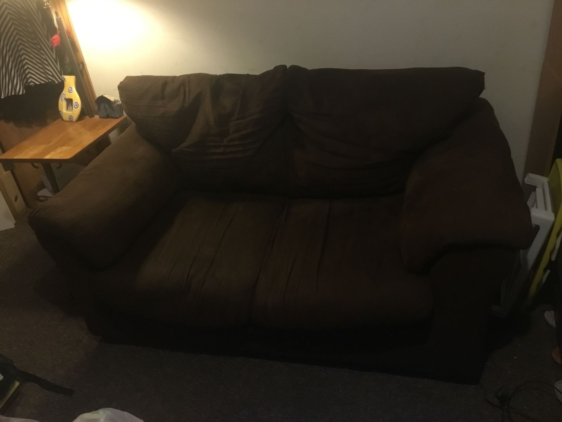 Dark brown suede-like Loveseat