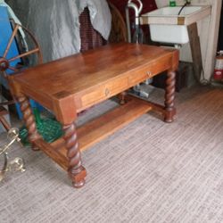 Antique Desk 1910 Peck Hils Furniture Co Barley Twist Legs Solid Oak Very Nice