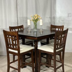 High Dining Table With Shelf & 4 Chairs 