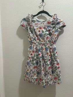 Used Girls White Floral Print Short Sleeve Smocked Waist Dress Wonder Nation M