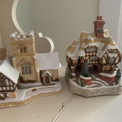 David Winter Hand Painted Christmas Carol Village & Ms Belles Cottage 1989 & ‘94