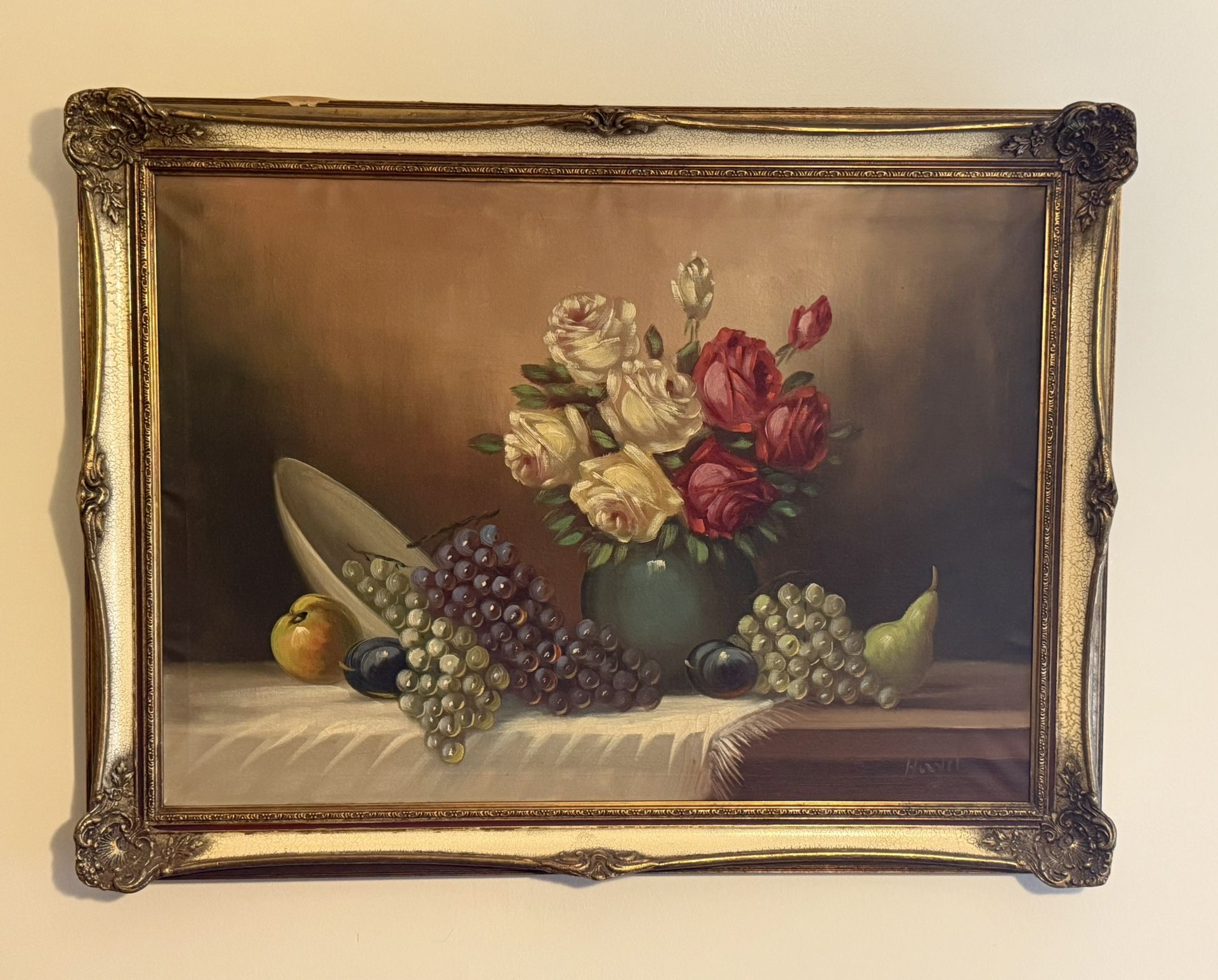Vintage Floral Still Life Oil Painting On Canvas