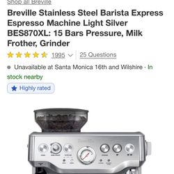 Breville Stainless Steel Barista Express Espresso Machine