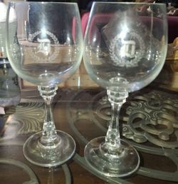 Pair of Towle “D” Monogram Full Lead Crystal Wine Water Goblets Glasses Made in Austria A38V982
