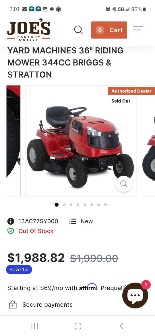 2022 344cc 11.5hp Yard Machine W Mulching Attachment for Sale in