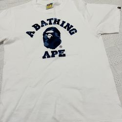 BAPE White & navy camo college t shirt