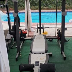 Marcy Pro Home Gym Fitness Deluxe Cage System Machine with Weight Lifting Bench PM5108 Max Bar Catch Weight 300lb

