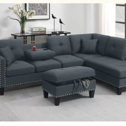 3pc Sectional With Ottoman Set 