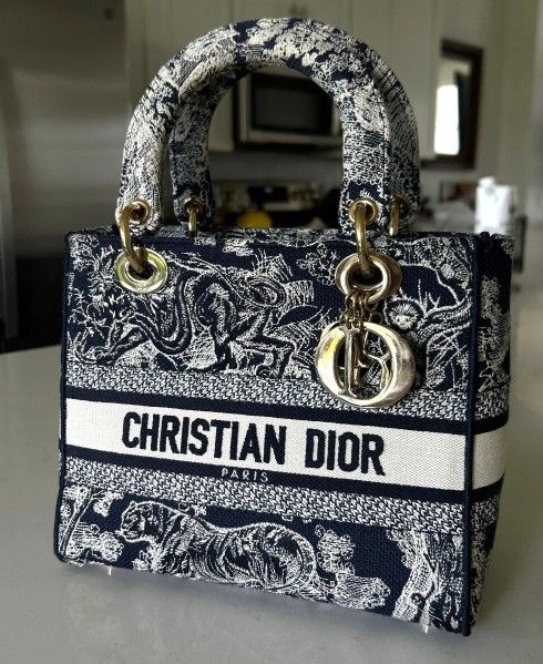 Christian Dior Lady Medium Embroidered Canvas Bag