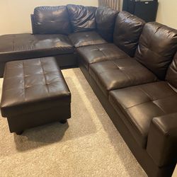 Dark Brown Vegan Leather 105” by 75” 2pc Modern Sectional Sofa with LAF Chaise by Latitude Run